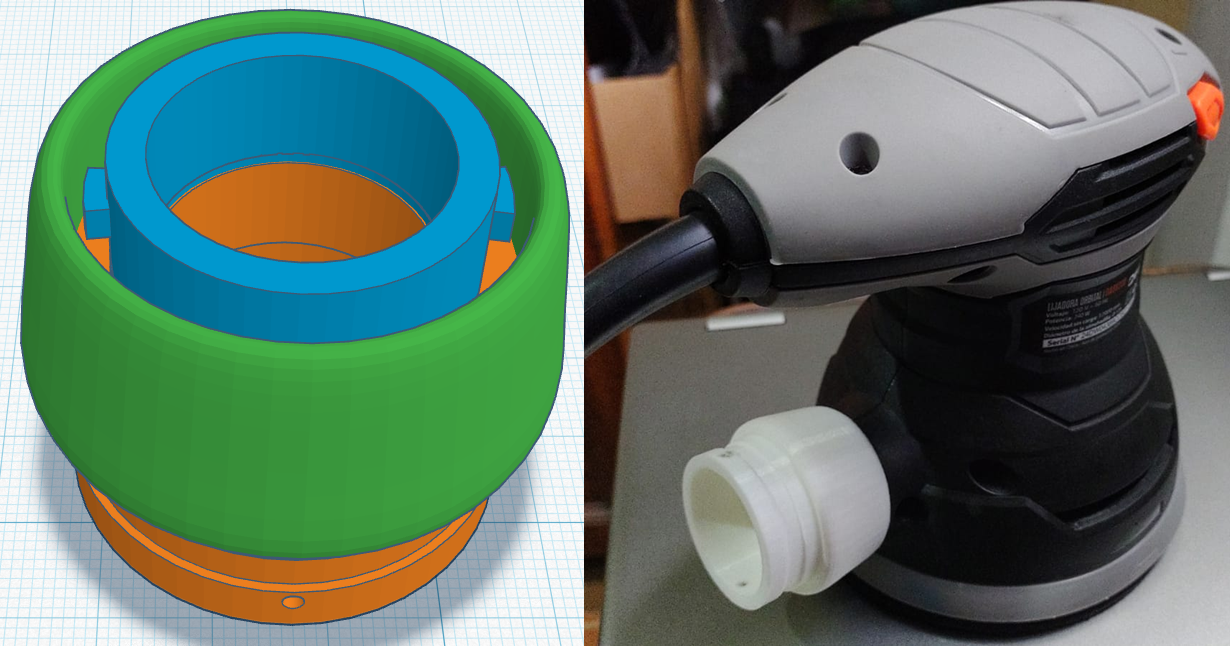 Orbital sander dust collector bag adapter.